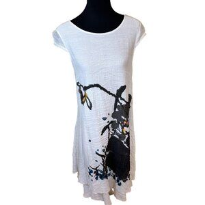 Jiayan Womens Midi Shift Dress White Sleeveless Art to Wear 2X Gauzy Lagenlook